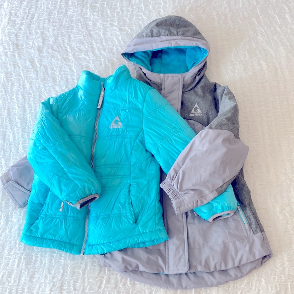 GERRY XS/5-6 Little Girl Pack of 2x Coats: Light Blue & Grey -Wear Alone or Both